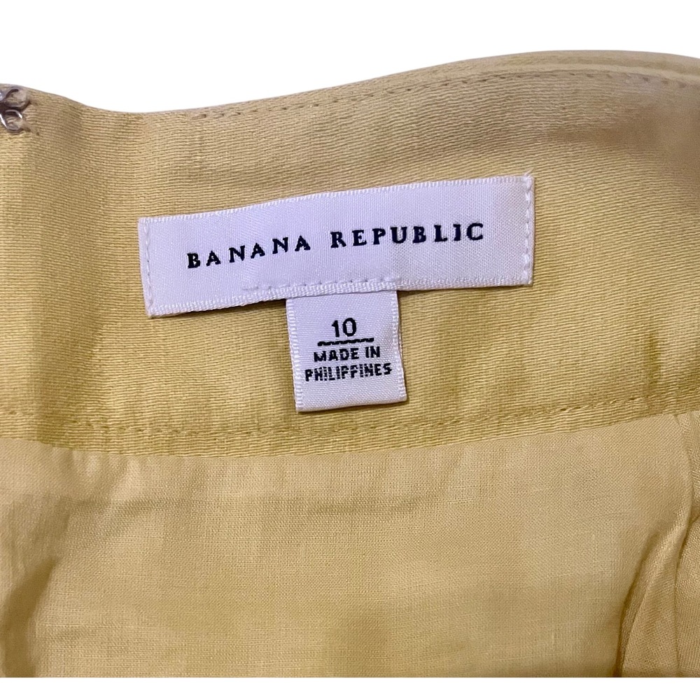 Banana Republic Chartreuse Pleated Skirt Size 10 Linen Blend Knee Length - Picture 8 of 8